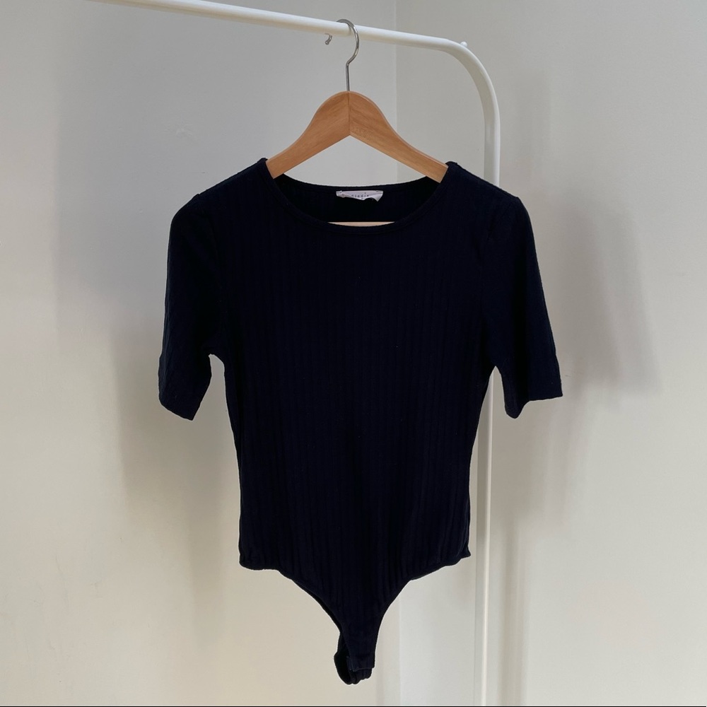 Elodie Ribbed Short Sleeve Bodysuit Navy Blue Size M